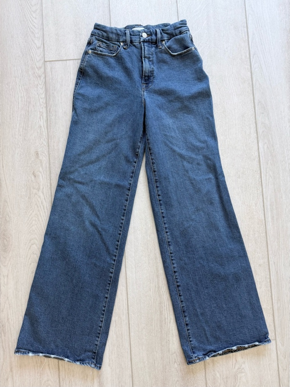 Good American Good Skate Jeans Size 4/27 High Rise Wide Leg Raw Hem
